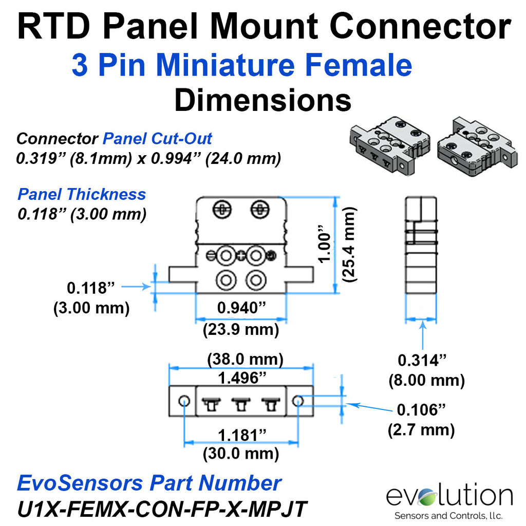 RTD Miniature Panel Mount Thermocouple Connector 3 Pin Design ...