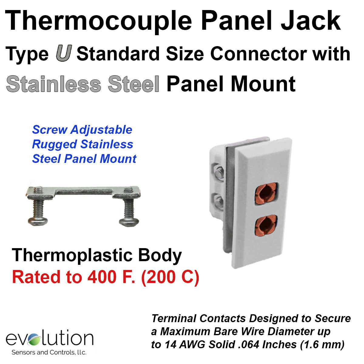 Thermocouple Panel Jack - Type U Standard Size Connector | Evolution ...