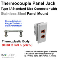 Thermocouple Panel Jack - Type U Standard Size Connector with Metal Mounting Bracket
