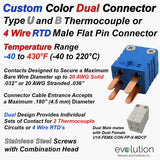 Type U Dual Miniature Thermocouple and RTD 4 Pin Male Connector