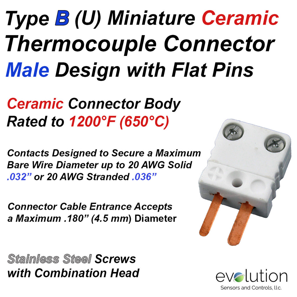 Type B (U) Miniature Male Ceramic Thermocouple Connector