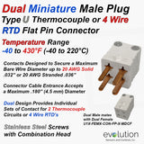Type U Dual Miniature Thermocouple and RTD 4 Pin Male Connector