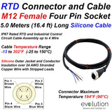 RTD Extension Cable with M12 Female Connector and Stripped Leads 5M Long