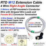 RTD M12 Extension Cable 4 Wire Right Angle Female Connector - 5 Meter (16.5ft) Long Cable