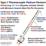 Type B Thermocouple 6 Inch Long 1/8" Diameter Ceramic Sheath 