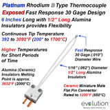 Platinum Rhodium B Type Exposed Thermocouple 6 Inches Long 