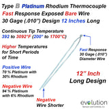 Type B Thermocouple Bare Wire Design - .010" Diameter 12 Inches Long