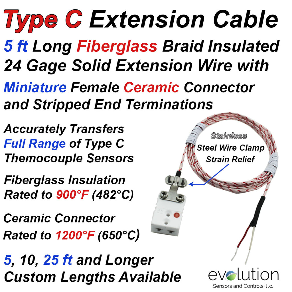 Type C Extension Cable with Miniature Ceramic Female Connector
