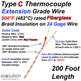 Type C Thermocouple Extension Wire Fiberglass Insulated 24 Gage Solid