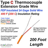 Type C Thermocouple Extension Wire | 24 Gage FEP Insulation 200 ft