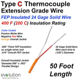 Type C Thermocouple Extension Wire 24 Gage Solid with FEP Insulation