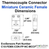 Type C Miniature Female Ceramic Thermocouple Connector - High Vacuum Dimensions