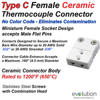 Type C Miniature Female Ceramic Thermocouple Connector - High Vacuum