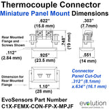Type C Miniature Panel Mount Thermocouple Connector Dimesions
