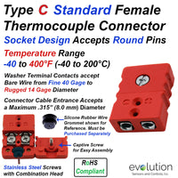 Standard Thermocouple Connectors, Standard Female, Type C