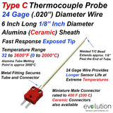 Type C Exposed Thermocouple Probe with 6 Inche Long Ceramic Sheath