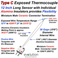 Type C Thermocouple 12 Inch Long Flexible Sensor Design 