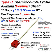 Type C Thermocouple 6 Inches Long with Miniature Connector