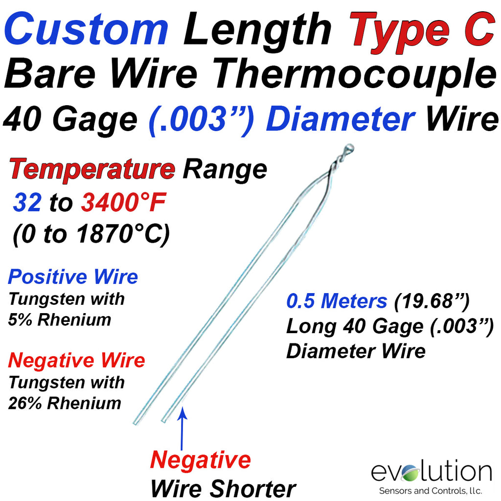 Custom Length Type C Micro Beaded 40 Gage (.003") Diameter Thermocouple