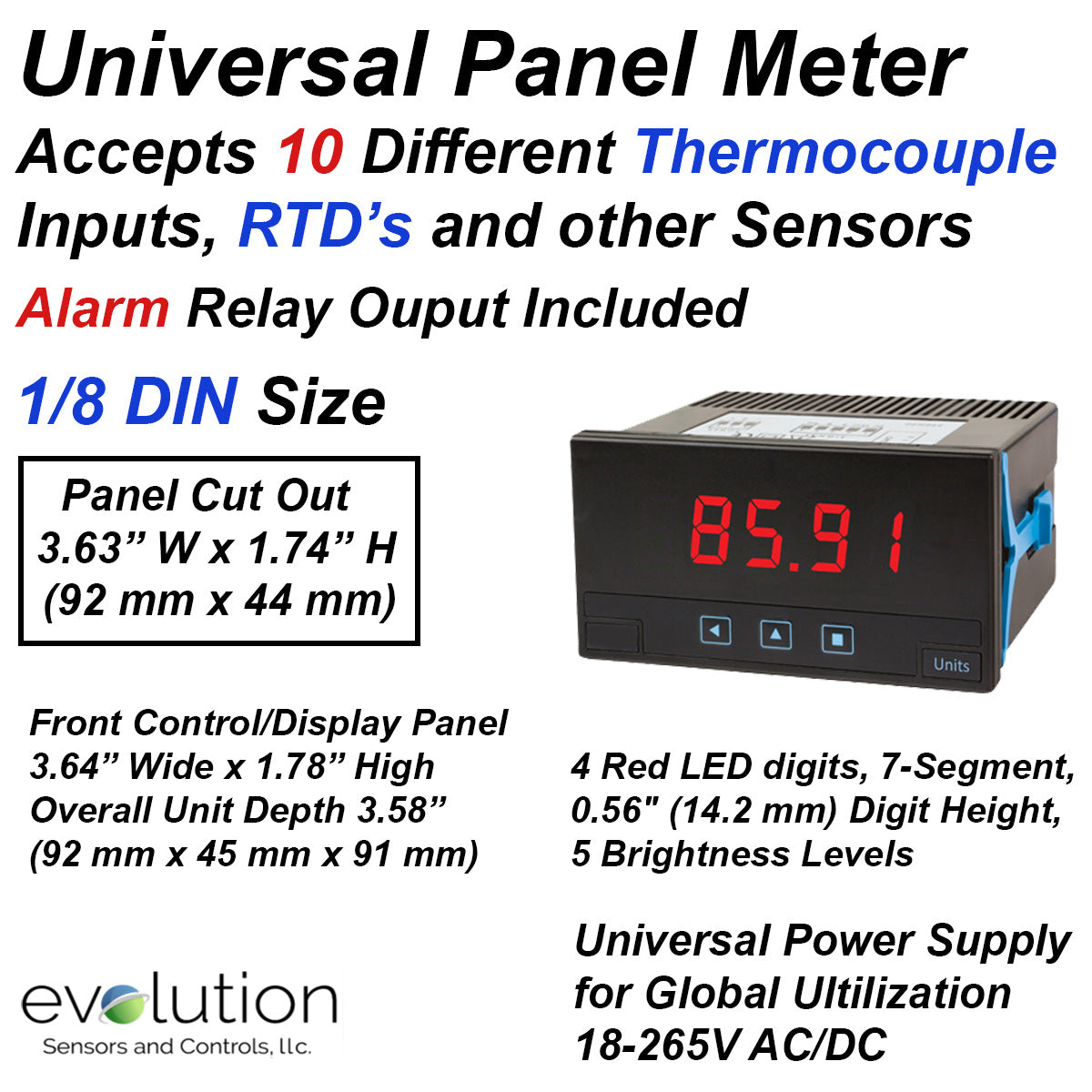 Universal Panel Meter for Thermocouples and RTD Probes | Evolution ...