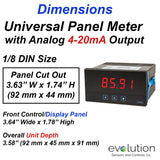 Thermocouple and RTD Panel Meter with 4 to 20mA Output Dimensions