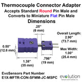Type E Thermocouple Connector Adapter - Standard Female to Miniature Male Dimensions