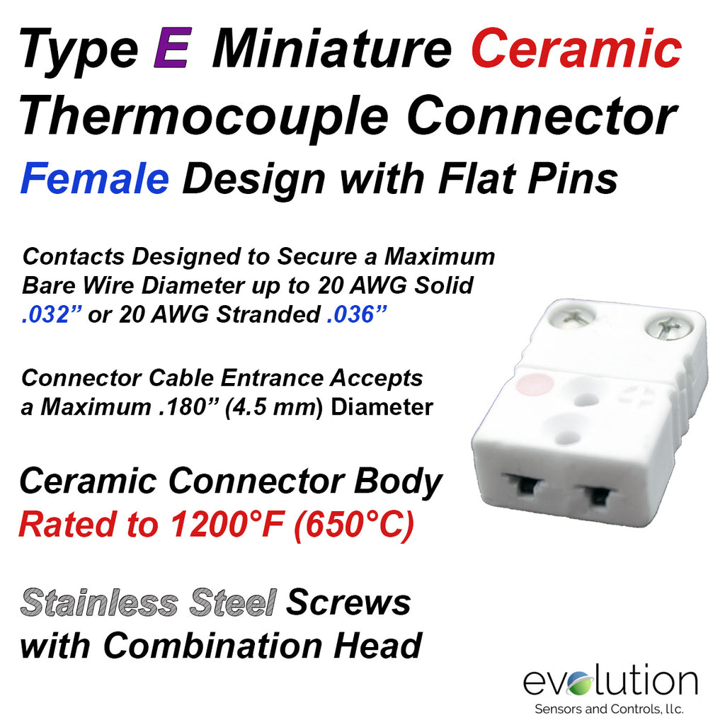 Miniature Thermocouple Connectors, Miniature Ceramic Female, Type E