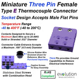 Type E Miniature Three Pin Female Thermocouple Connector