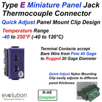 Thermocouple Panel Jacks, Miniature Panel Jack, Type E