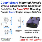 PCB Thermocouple Connectors, Miniature PCB Flat Mounting, Type E