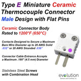 Miniature Thermocouple Connectors, Miniature Ceramic Male, Type E