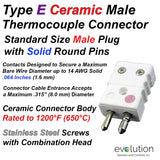 Type E Standard Size Round Solid Pin Ceramic Thermocouple Connector