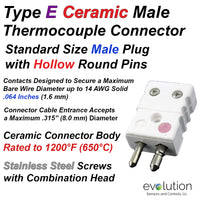 Standard Thermocouple Connectors, Standard Ceramic Male Hollow Pins, Type E