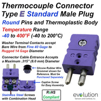Standard Thermocouple Connectors, Standard Male, Type E