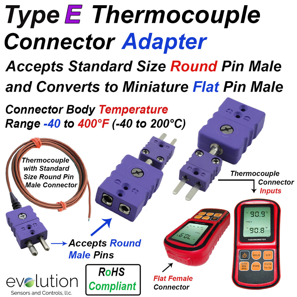 Type E Thermocouple Connector Adapter - Standard Female to Miniature Male