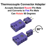 Type E Thermocouple Connector Adapter - Standard Female to Miniature Male 90 Degrees
