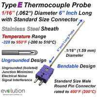Type E Thermocouple Probe 1/16