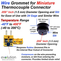 Wire Grommet for Miniature Thermocouple Connectors and 24 Gage Wire