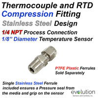 Thermocouple Compression Fitting Stainless Steel 14 NPT to 1/8