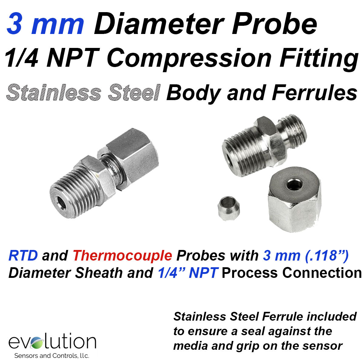Steel Compression Fitting Ferrule 1/4 Tube OD x 1/4 NPT Male