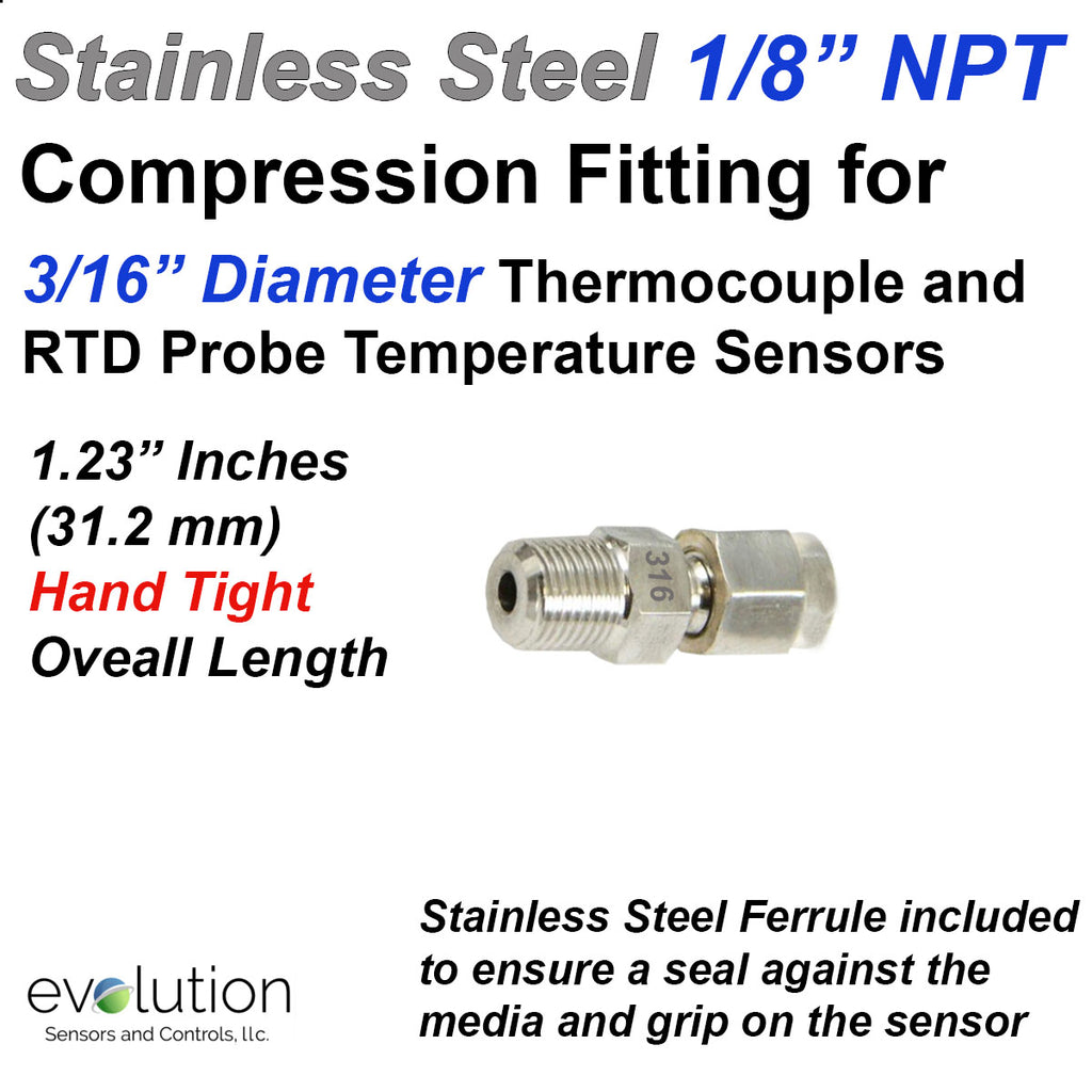 1/8 NPT Stainless Steel Compression Fitting for 3/16" Diameter Probes