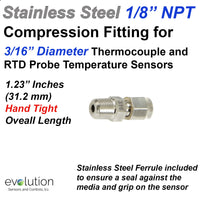 1/8 NPT Stainless Steel Compression Fitting for 3/16