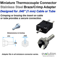 Thermocouple Connector Accessories Mini SS Crimp Adapter .040 Probe