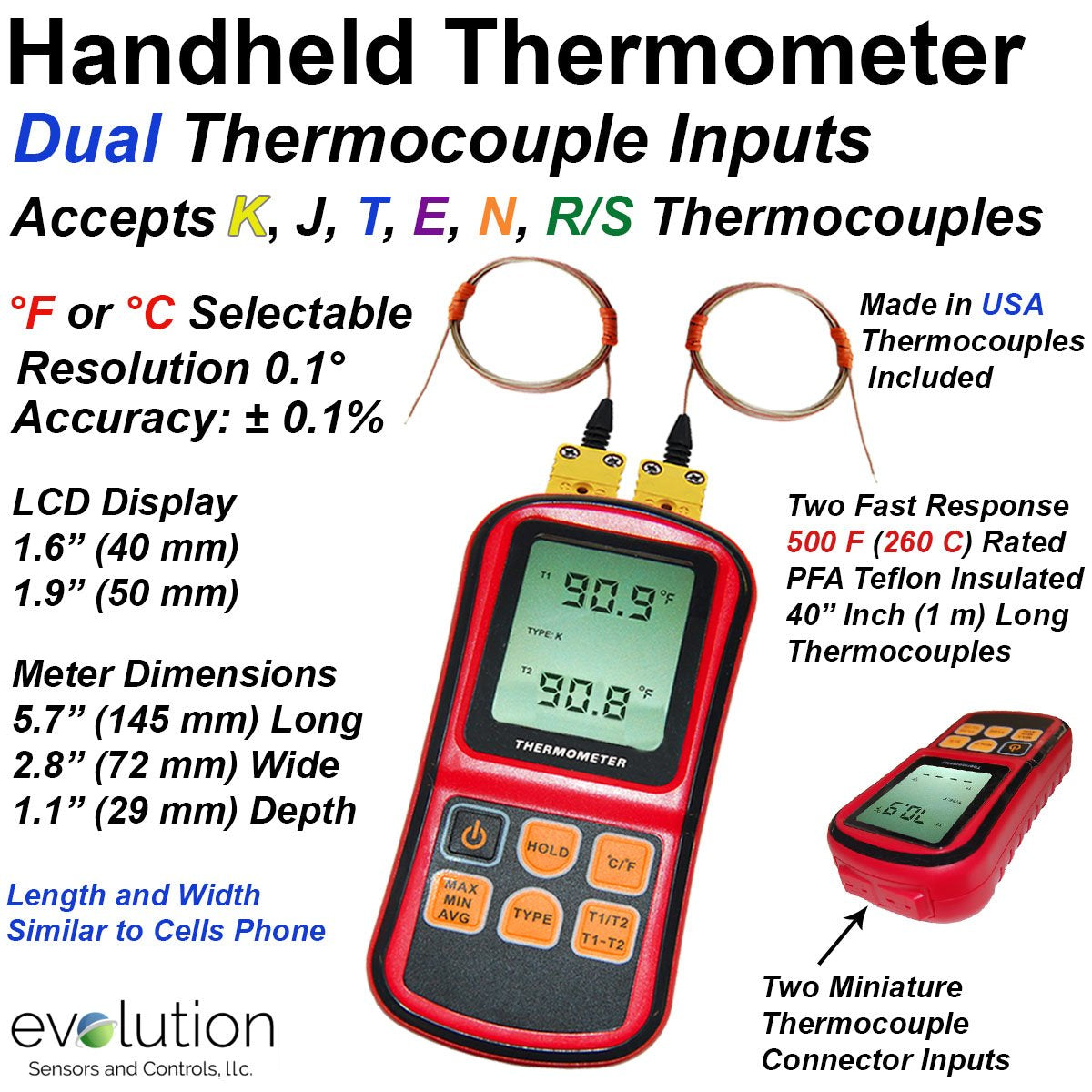 Handheld Thermocouple Meter with Dual Thermocouple Inputs | Evolution ...
