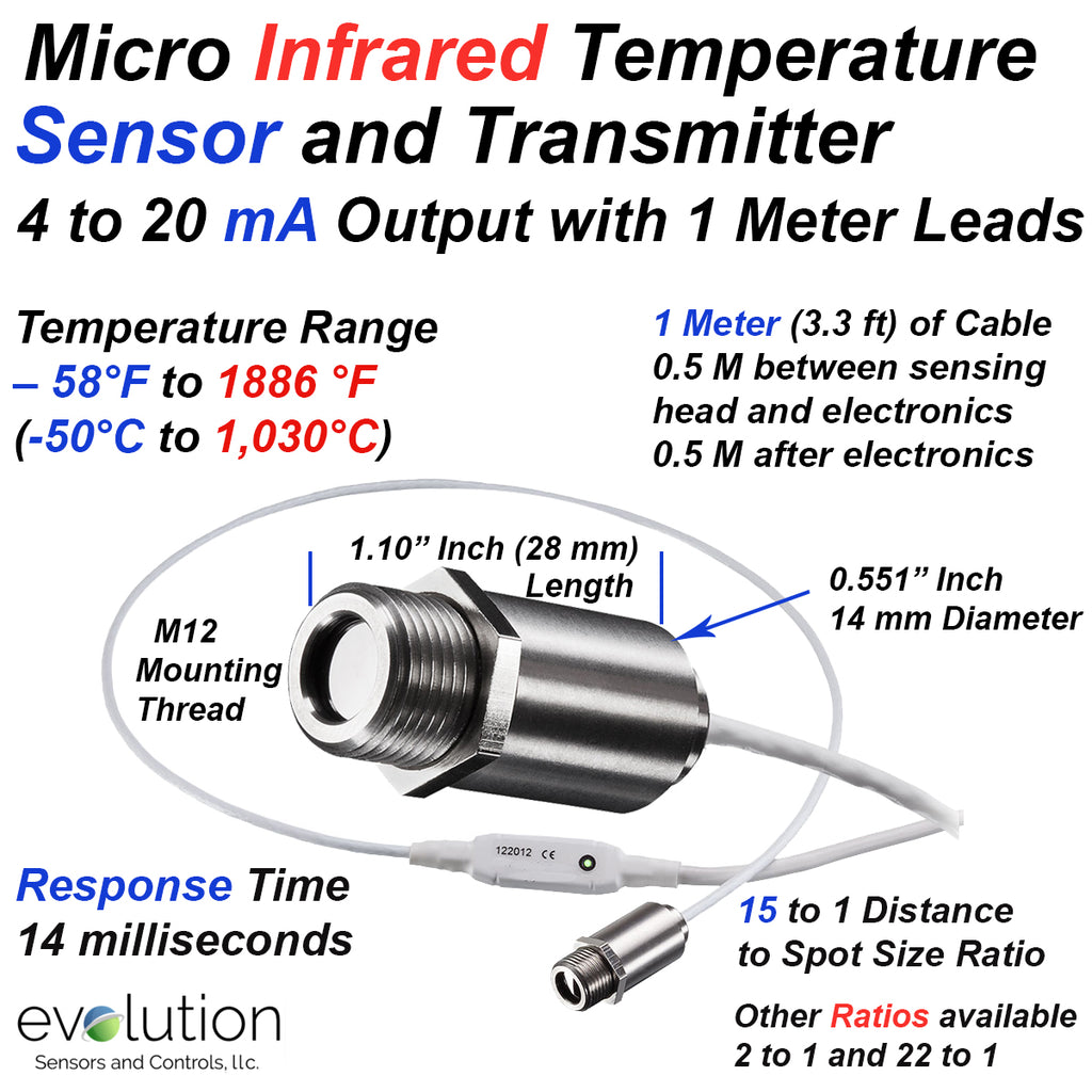 Micro Infrared Temperature Sensor 4-20 mA Output and 1 Meter Leads ...