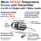 Micro Infrared Temperature Sensor 4-20 mA Output and 1 Meter Leads