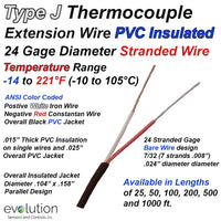 Type J Thermocouple Extension Wire 24 Gage Stranded PVC Insulated