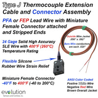 Type J Thermocouple Extension Cable with Miniature Female Connector