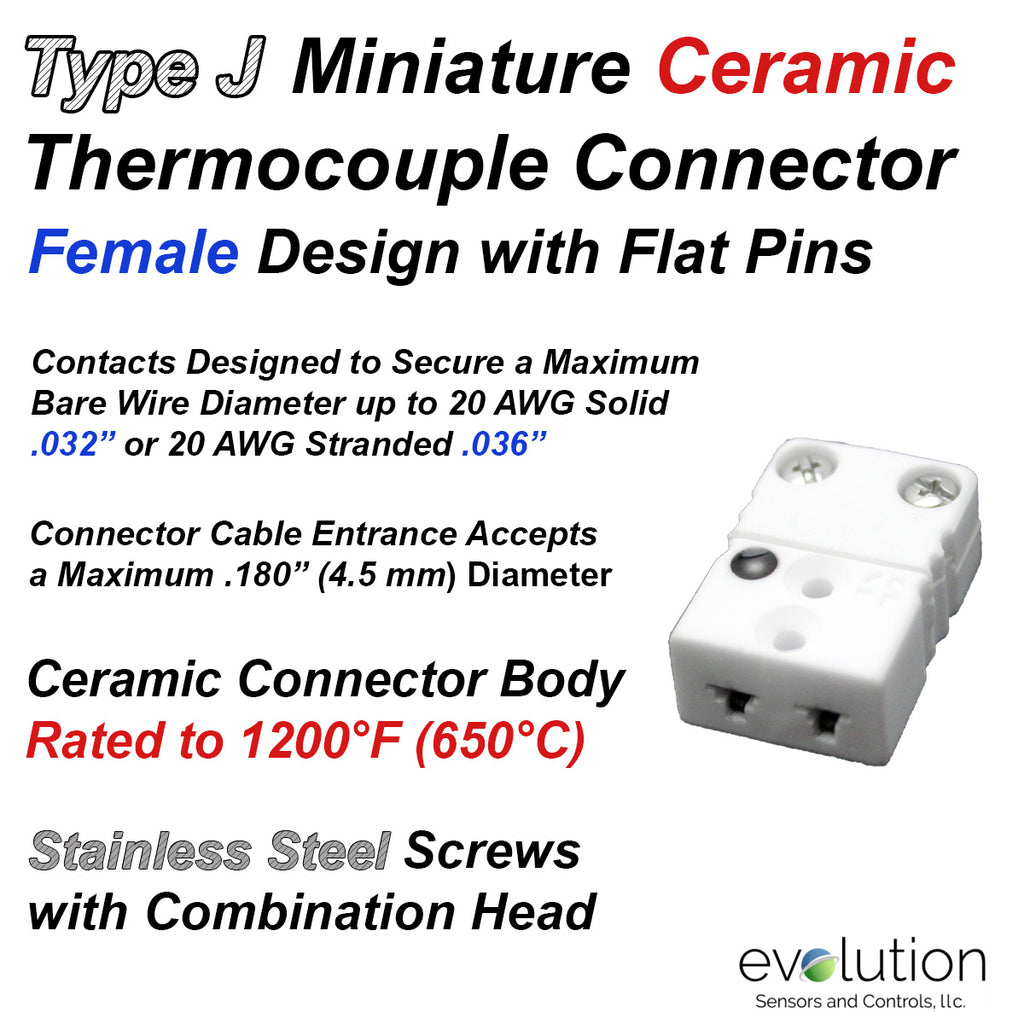 Miniature Thermocouple Connectors, Miniature Ceramic Female, Type J