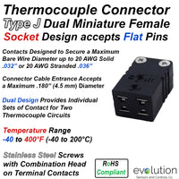 Miniature Thermocouple Connectors, Miniature Duplex Female, Type J